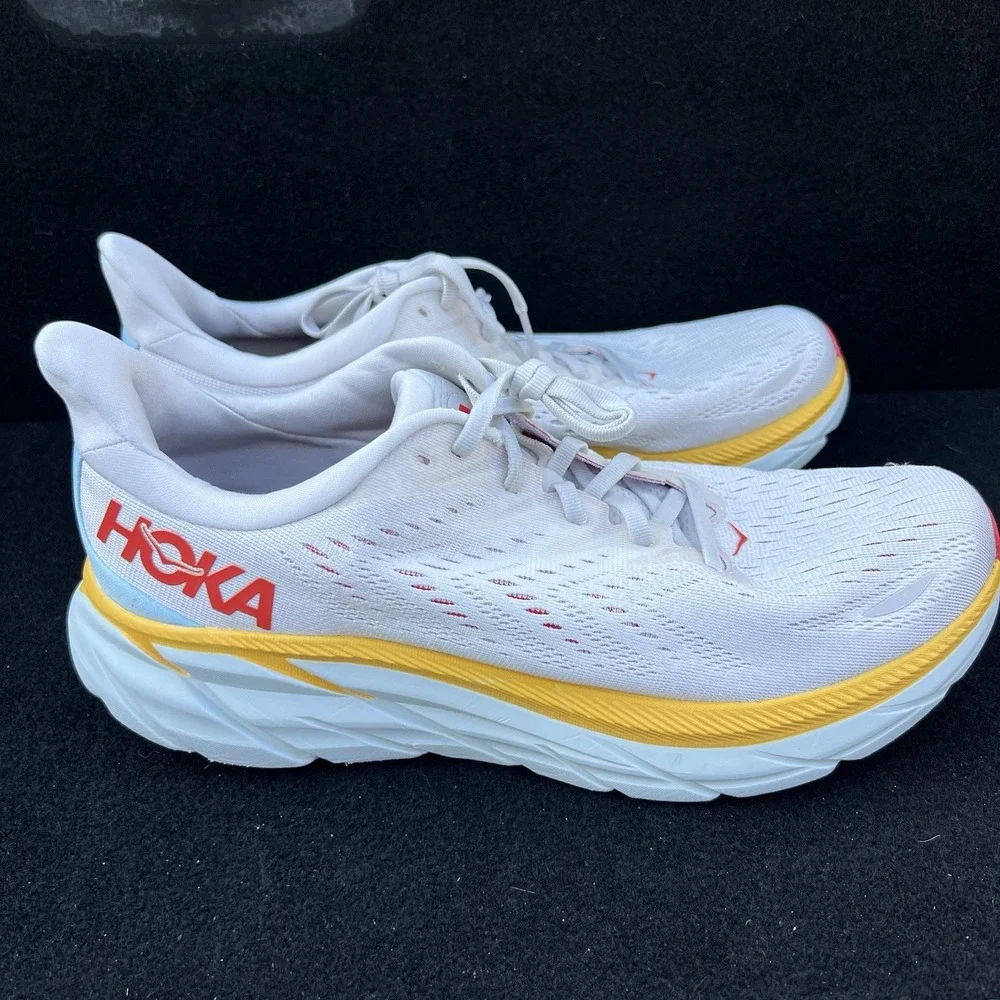 Hoka One One Clifton 8 White Red Mens Running Shoes Size 10.5D 1119398NCBDB